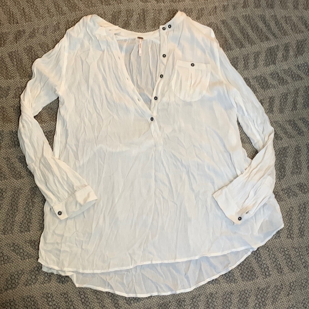 Free People Oversized Half Button Down Blouse